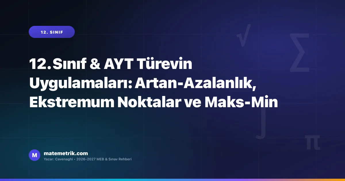 12. Sınıf & AYT Türevin Uygulamaları: Artan-Azalanlık, Ekstremum Noktalar ve Maks-Min