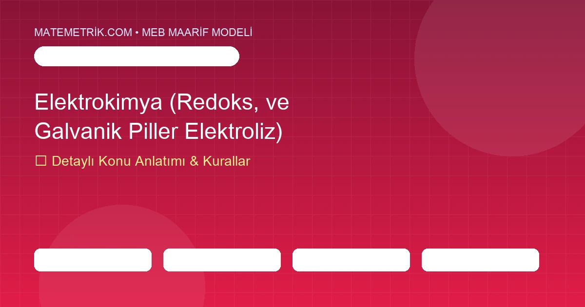12. Sınıf Kimya Elektrokimya (Redoks, Galvanik Piller ve Elektroliz) Konu Anlatımı, 20 Soruluk Test ve MEB Çözümleri