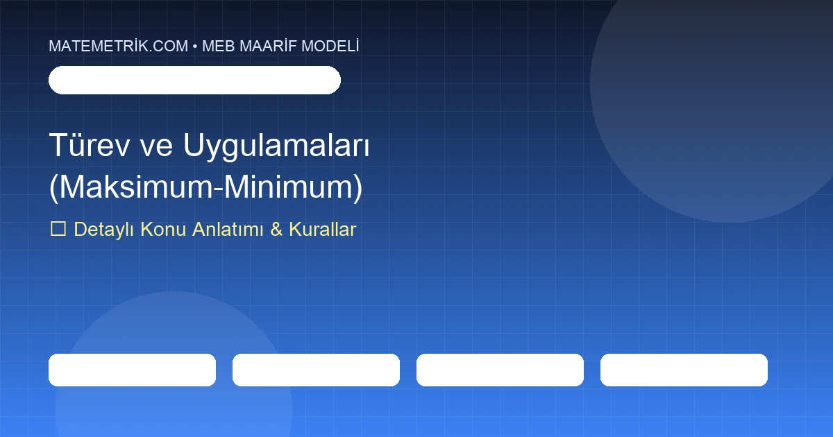 12. Sınıf Matematik Türev ve Uygulamaları (Maksimum-Minimum) Konu Anlatımı, 20 Soruluk Test ve MEB Çözümleri
