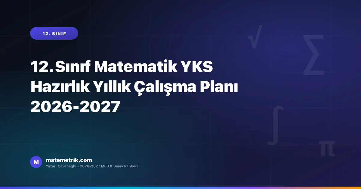 12. Sınıf Matematik YKS Hazırlık Yıllık Çalışma Planı 2026-2027