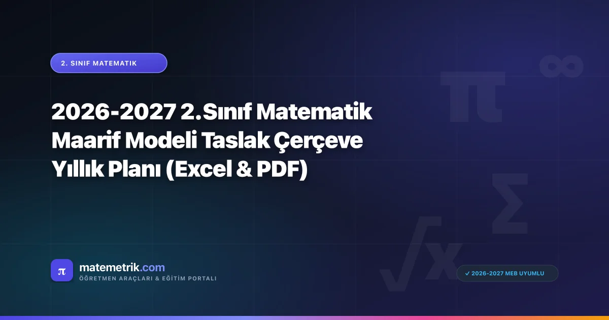 2026-2027 2. Sınıf Matematik Maarif Modeli Taslak Çerçeve Yıllık Planı (Excel & PDF)