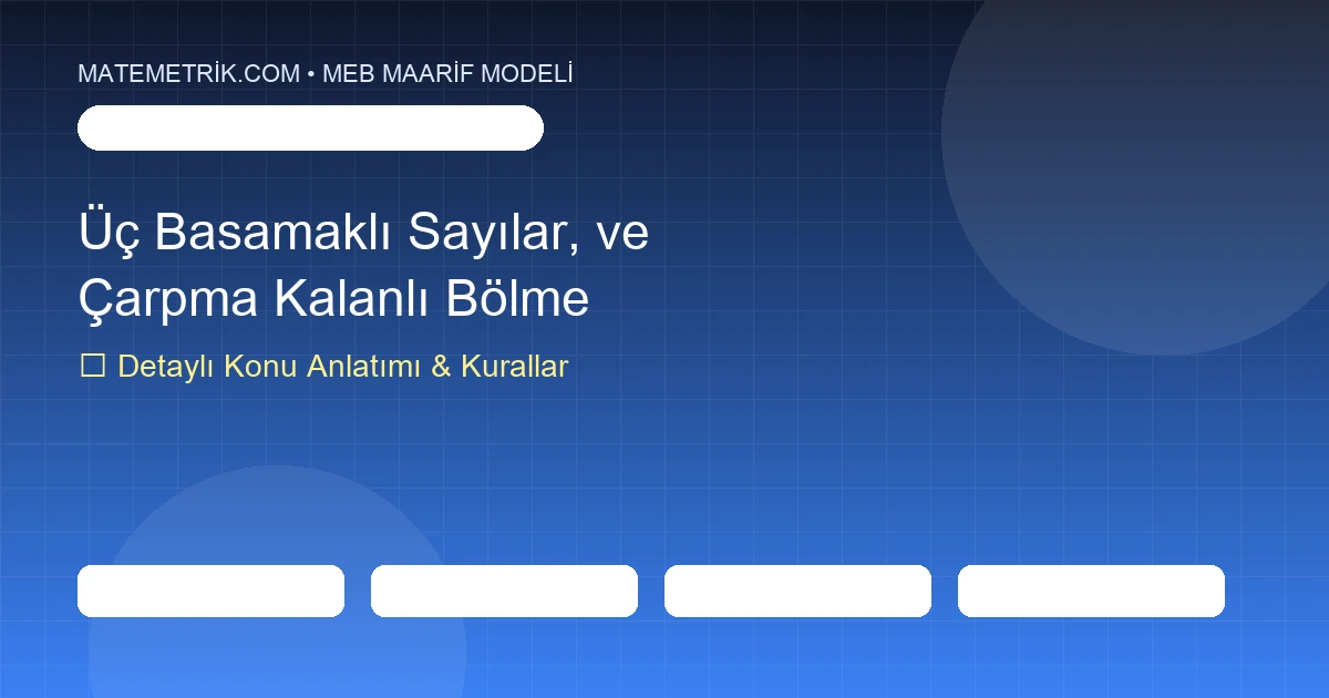 3. Sınıf Matematik Üç Basamaklı Sayılar, Çarpma ve Kalanlı Bölme Konu Anlatımı, 20 Soruluk Test ve MEB Çözümleri