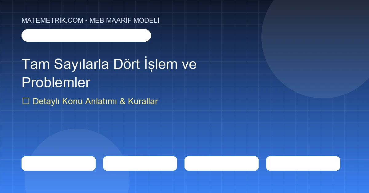 7. Sınıf Matematik Tam Sayılarla Dört İşlem ve Problemler Konu Anlatımı, 20 Soruluk Test ve MEB Çözümleri