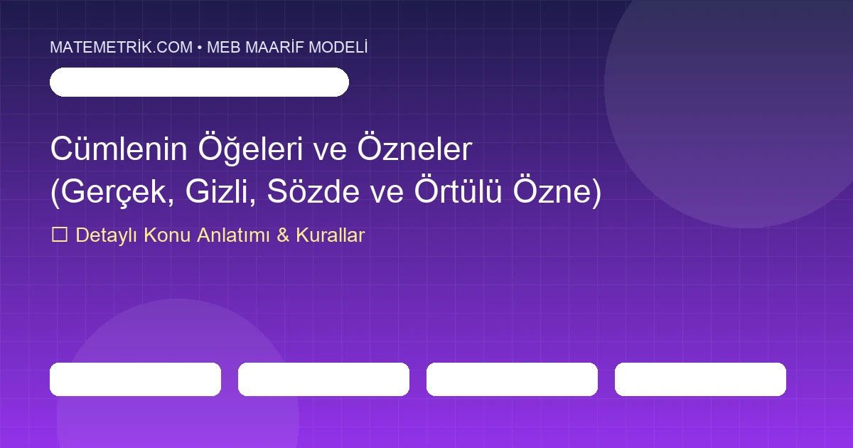 8. Sınıf Türkçe Cümlenin Öğeleri ve Özneler (Gerçek, Gizli, Sözde ve Örtülü Özne) Konu Anlatımı, 20 Soruluk Test ve MEB Çözümleri
