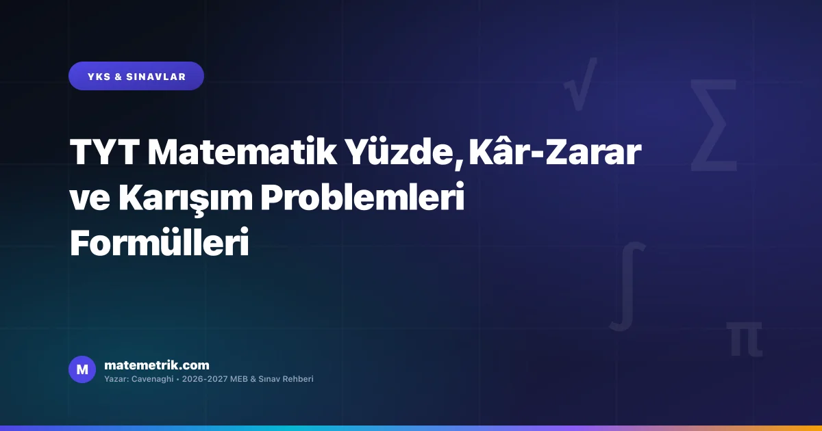 TYT Matematik Yüzde, Kâr-Zarar ve Karışım Problemleri Formülleri